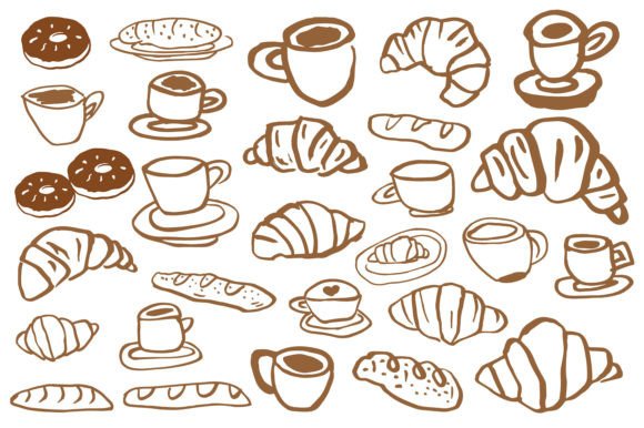 Brown Bread and Coffee Cup Outline